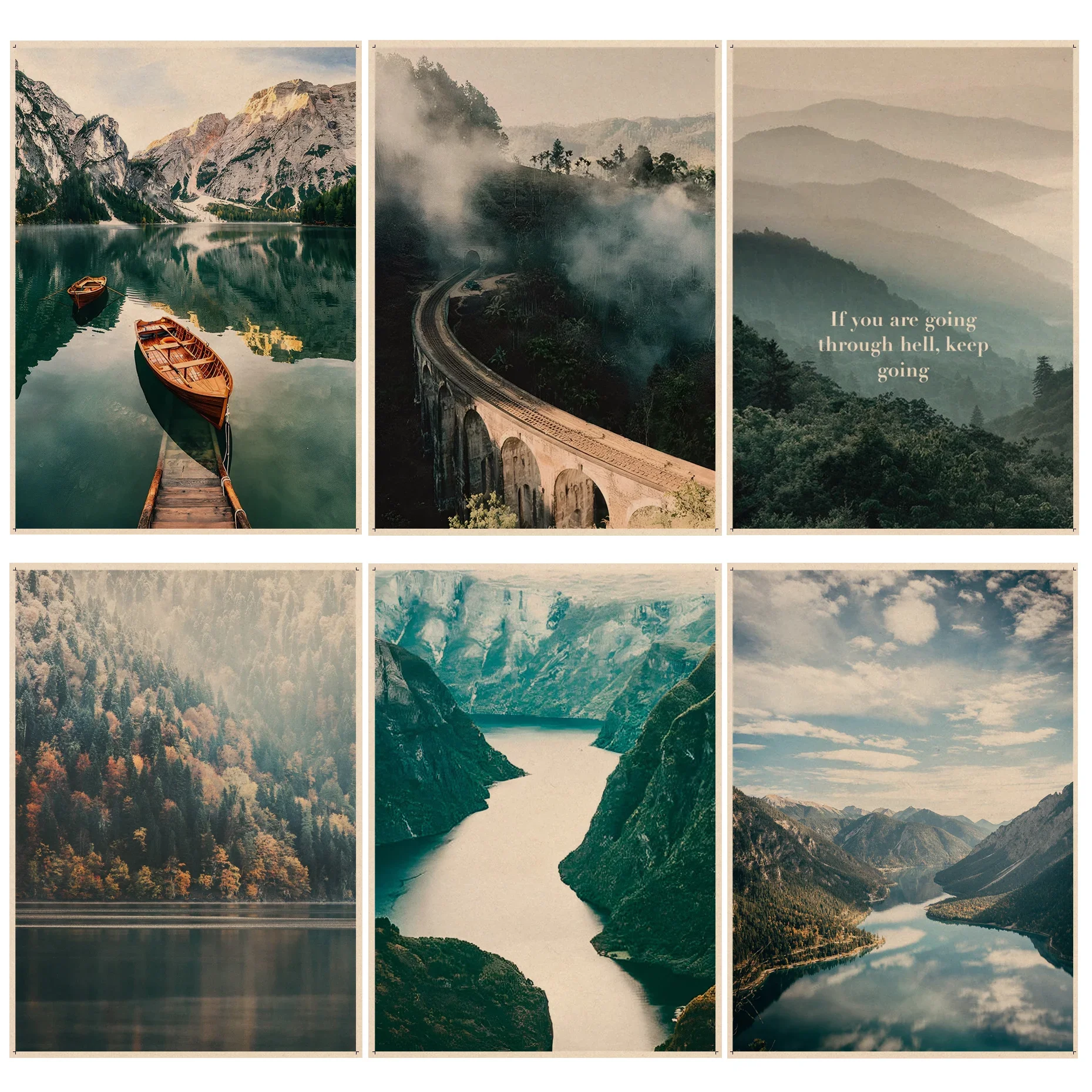 

Nordic Landscape Forest Deer Lake Boat Retro Kraft Paper Poster Kraft Paper Prints And Posters Room Wall Decor