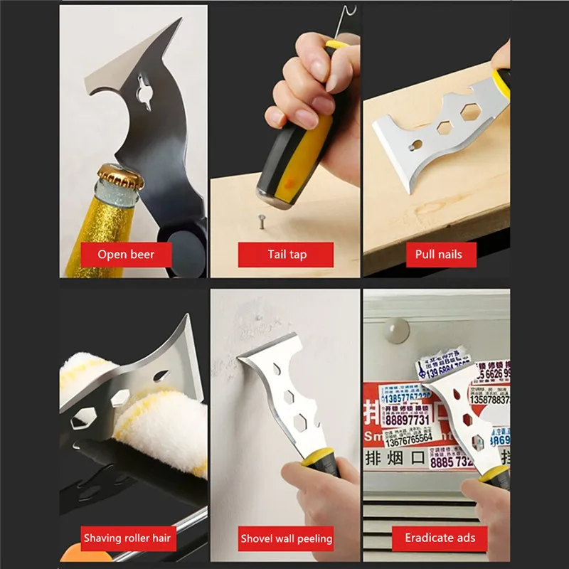 13 in 1 Multifunctional Putty Knife Scraper Caulk Removal Tool Painters Tool for Wallpaper Scraper Construction Can Opener