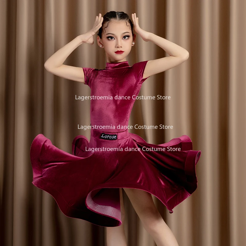 Child Ballroom Dance Competition Dresses Girls Velvet Salsa Tango Samba Rumba Dance Latin Dress Kids Clothes Performances