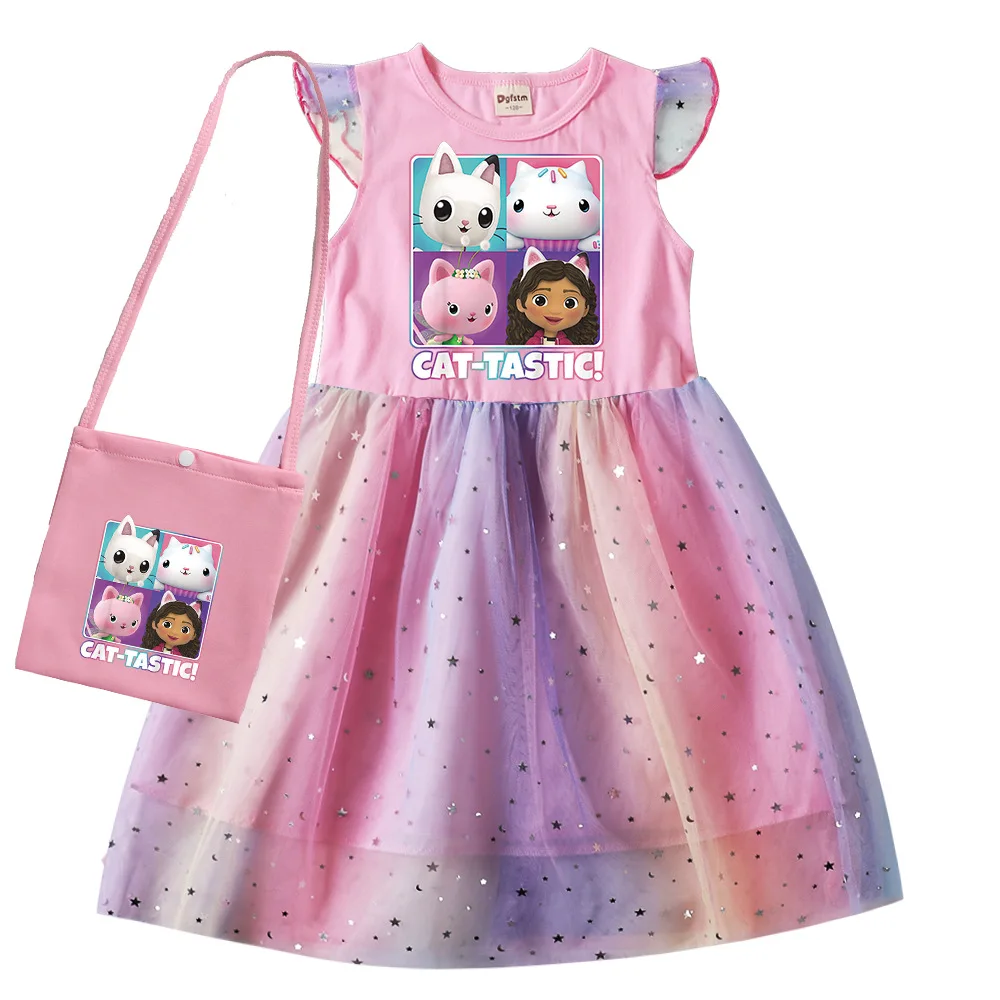 winifred sanderson costume Gabby Cats Kids Summer Gabby's Dollhouse dress baby girls cute lace Princess dress Toddler girls Birthday Party Dresses with bag morticia addams dress