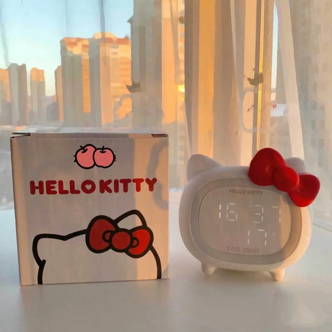 

Sanrio Alarm Clock Hellokitty Kawaii Smart Clock Bluetooth Audio Desktop Decoration LED Night Light Cute Girl Gift For Children