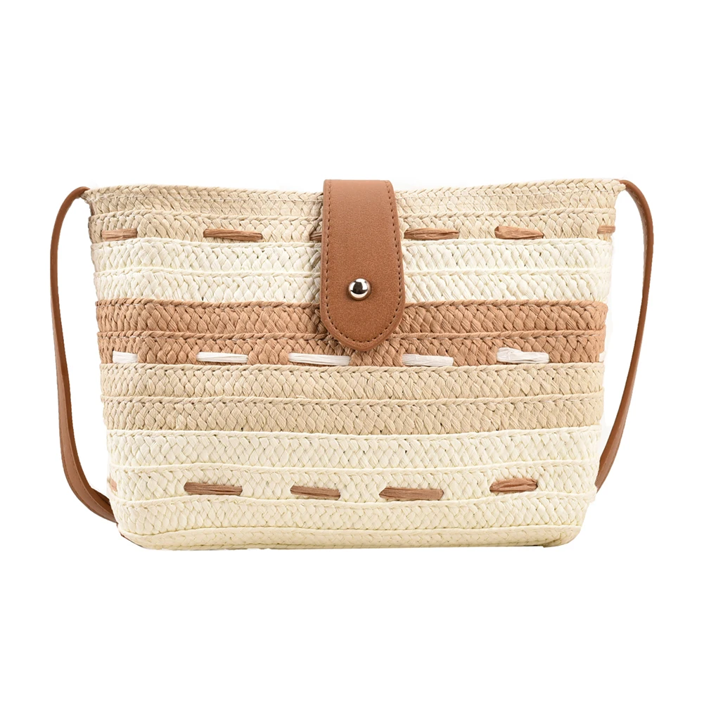 Crossbody Bag Handmade Ladies Woven Bag Fashion Casual Simple Portable Gradient Color Elegant Paper Rope for Seaside Holiday