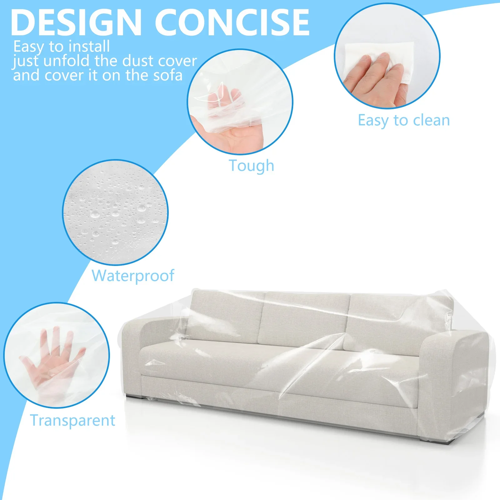 Couch Cover Pet Plastic Waterproof Dust Cover PE Transparent Furniture Covers Sofa Covers for Protection Against Cat Dog Clawing 4