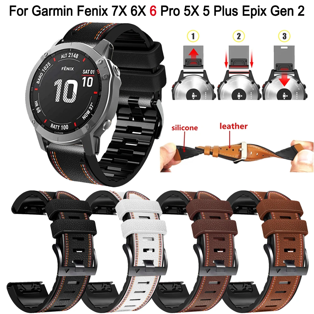 Garmin Fenix 6x Pro Leather Bracelets Garmin Fenix 7x Leather Strap
