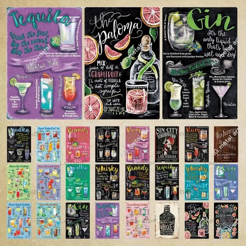 

Whiskey Cocktail Juice Menu Tin Sign Metal Wall Decorative Plaques Funny Text Plate Poster Bar Pub Cafe Kicthen Art Crafts Decor