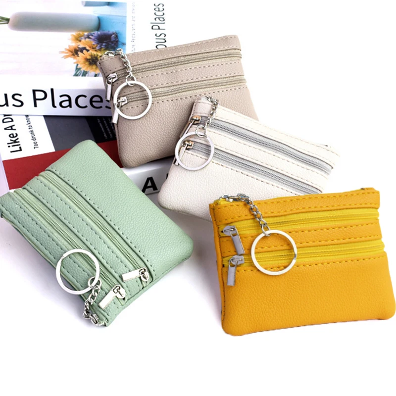 Women Men Kids Mini Wallet Double Zipper Coin Purse Multifunctional Small Coin Credit Card Key Ring Wallet