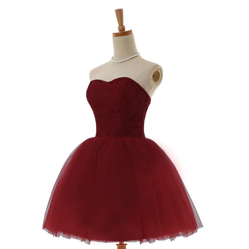 

HJZY-806#2024 New Spring Autumn Wine Red Strapless Fluffy Bridesmaid Dress Banquet Performance Evening Dress Party Prom Dresses