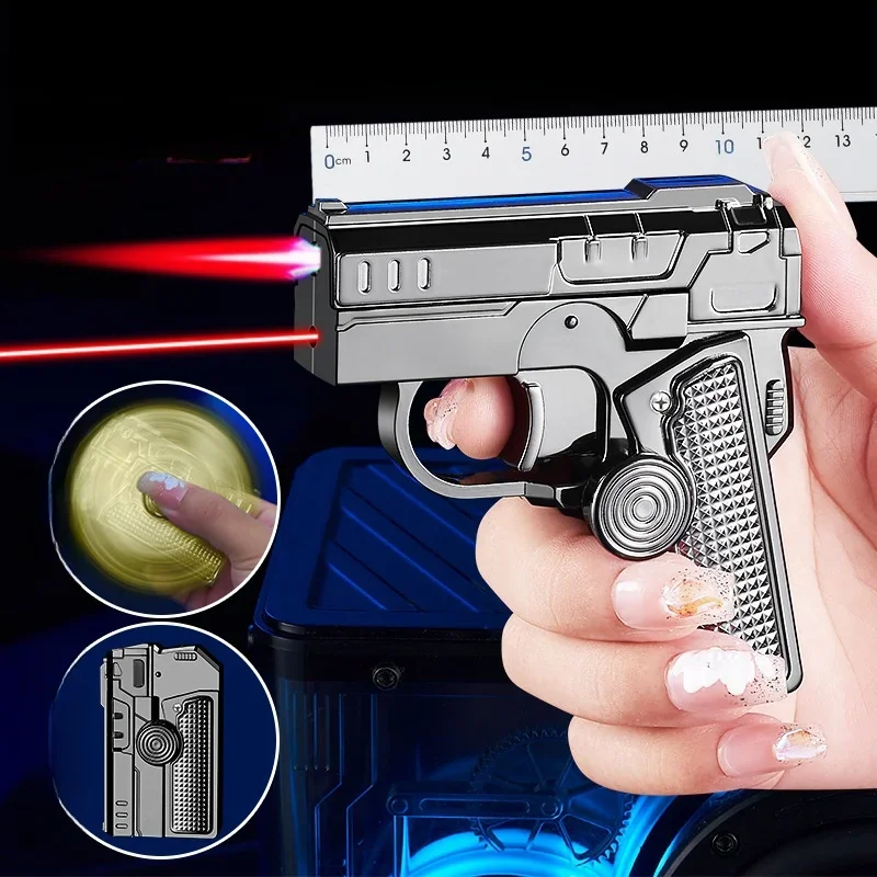 Metal Folding Gun Type Gyroscope Windproof Direct Charge Red Flame Butane Gas Lighter Fun Laser Light Cigar Lighters Smoking gas lighter torch lighter