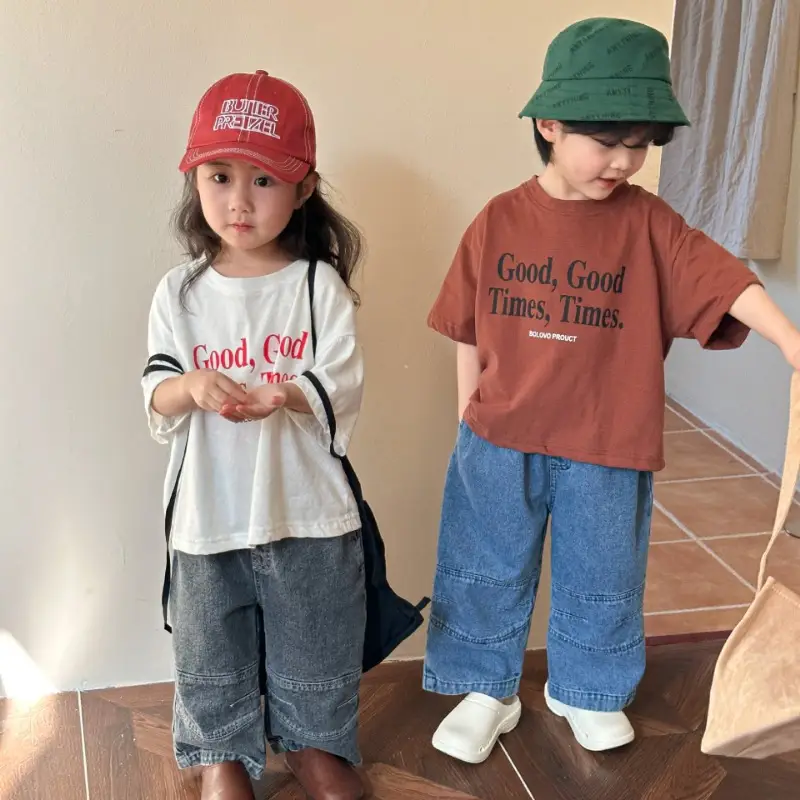2024 Summer children short sleeve T shirts Letters printed loose Tees Boys and girls cotton casual Tops - Image 3