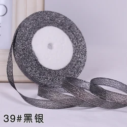 Metallic Glitter Ribbon for DIY Crafts and Gift Wrapping - 25 Yards, 10mm Wide (111 Black Silver)