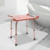 Shower Stool, Adjustable Height 15.16-21in, 300lbs Capacity, Waterproof Teak Wood, Non-Slip Aluminum Legs, Easy to Install, 1