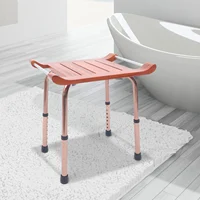 Shower Stool, Adjustable Height 15.16-21in, 300lbs Capacity, Waterproof Teak Wood, Non-Slip Aluminum Legs, Easy to Install, 1