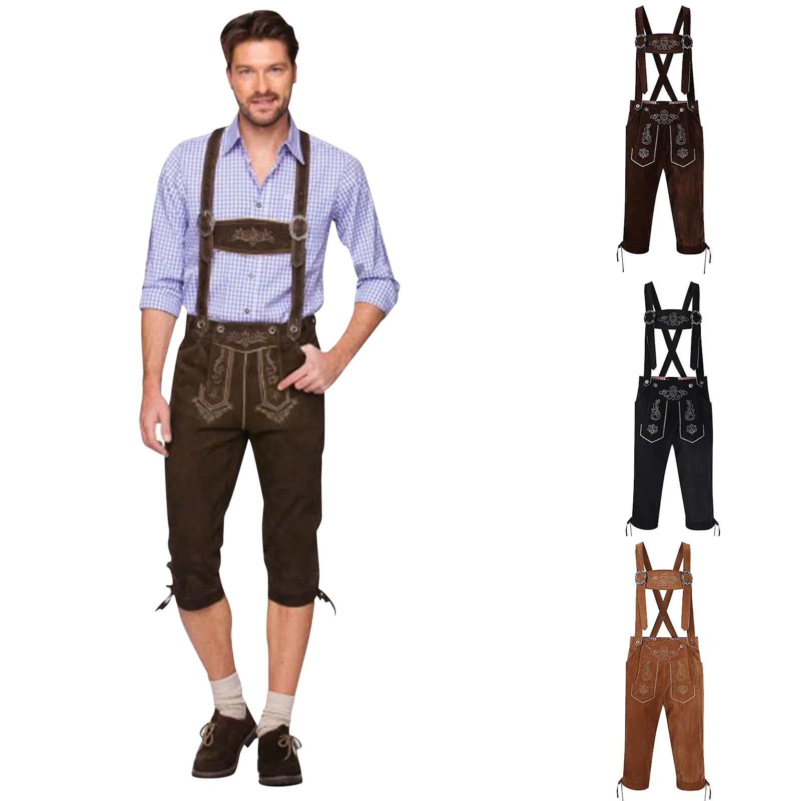 Men Carnival The Munich Oktoberfest Costume Faux Leather Pants Beerfest Clubs Waiter Cosplay Fancy Party Dress