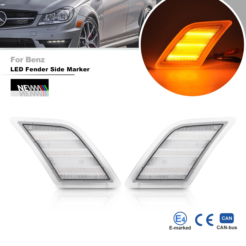 Clear Lens Front Bumper Amber Led Side Marker Lights For Benz W204 C300