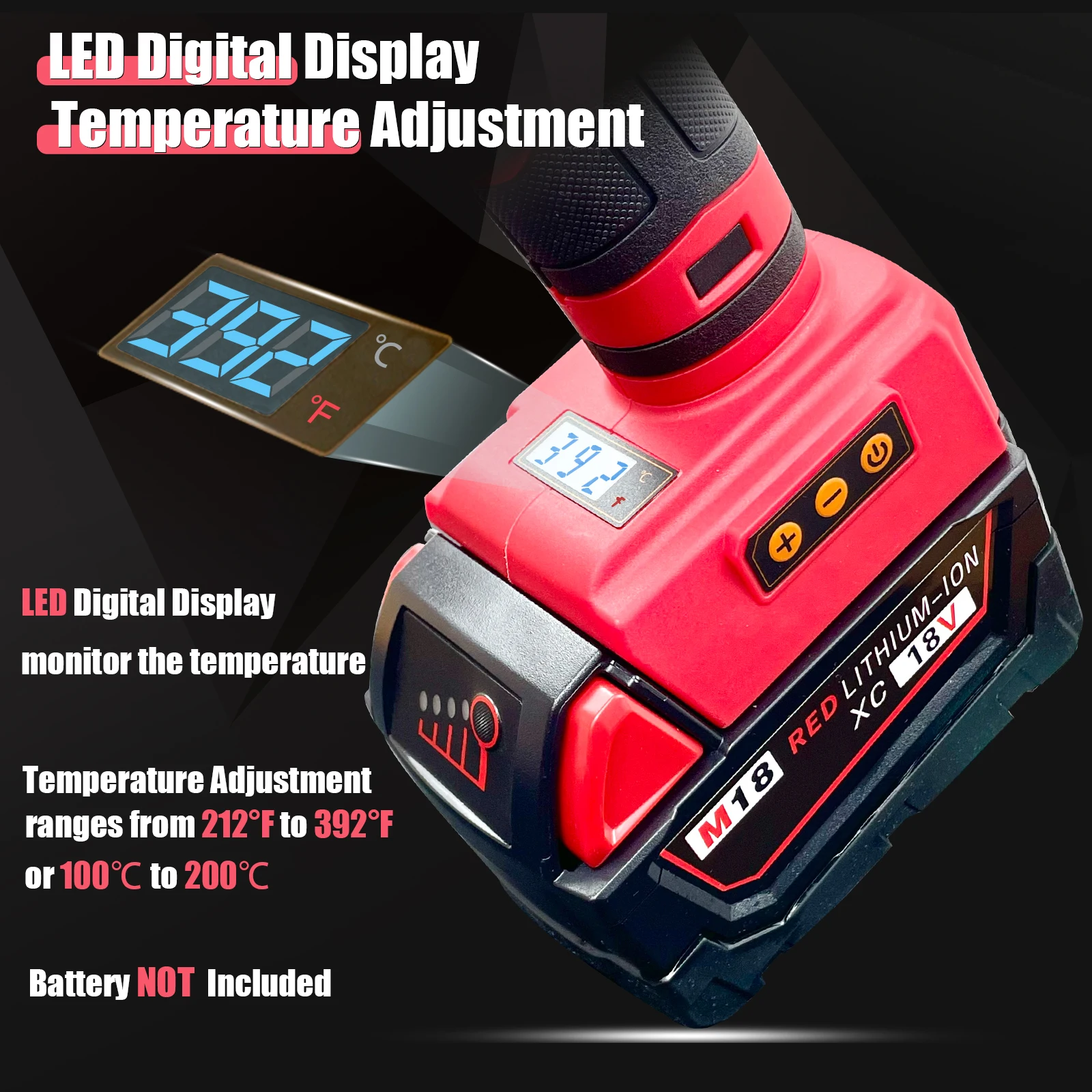 Milwaukee 18V Battery 100W Cordless Glue Gun Digital Temperature Adjustable Full Size Heavy Duty with 10 Sticks