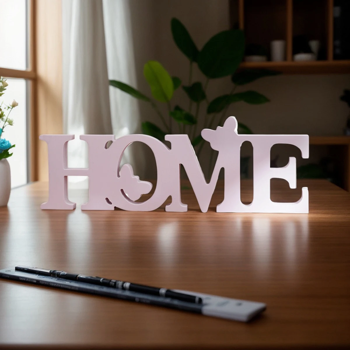 1PC,3.1* 8.9-inch white butterfly HOME letter decoration, a warm and cozy letter board for indoor desktop decoration