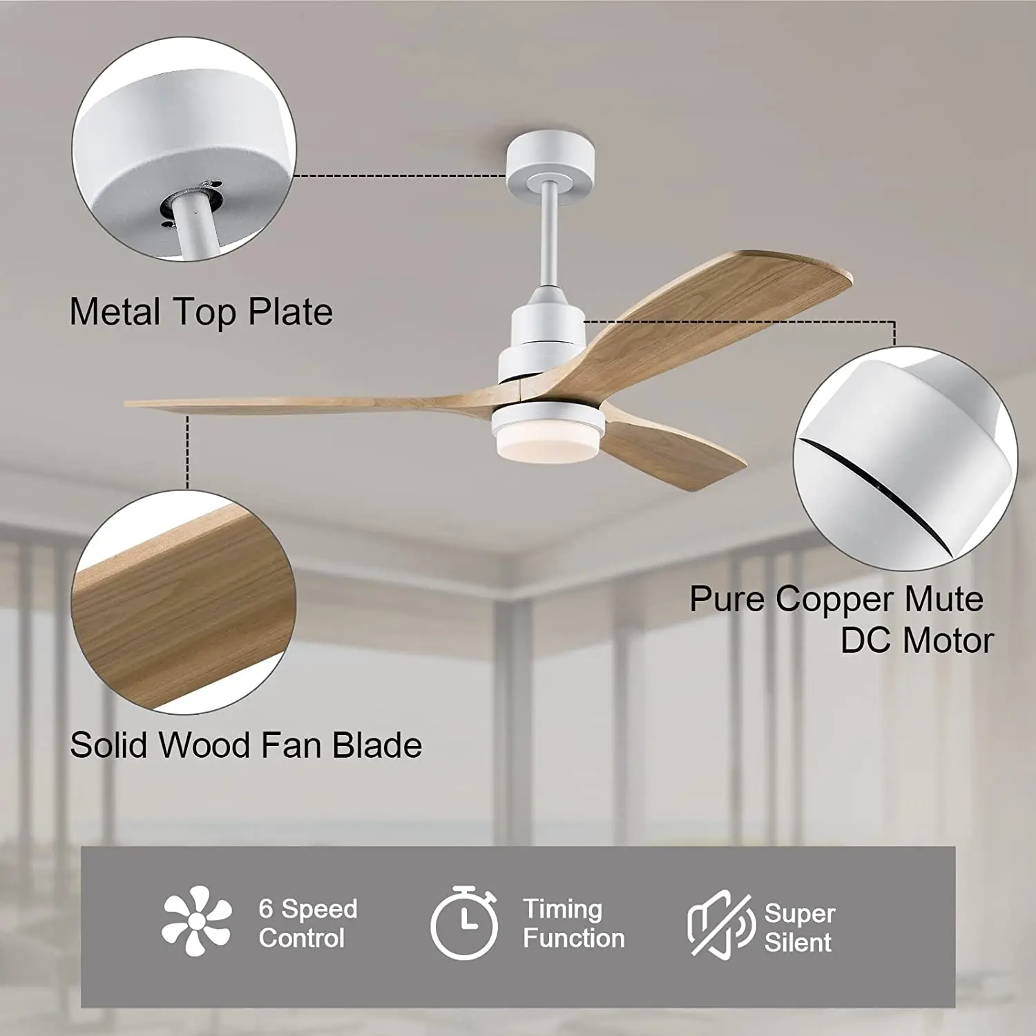 Ceiling Fan 52Inch With Led Light For Home Office
