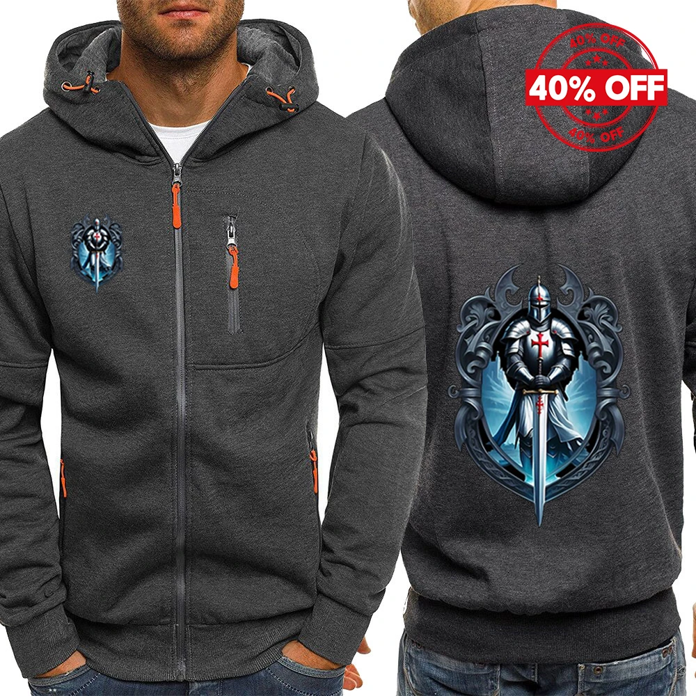 Mens Solid Color Hoodie Jacket Knights Templar Pattern