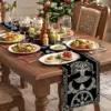 Black Viking Sacred Tree Linen Table Runner Party Decor Celtic Raven Helmet of Awe Kitchen Dining Table Runner Home Table Decor 3