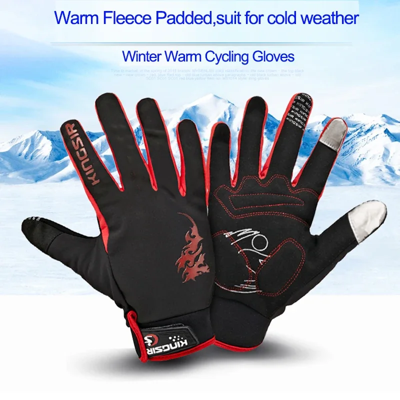KINGSIR Winter Warm Bike Racing Gloves Full Finger Men MTB Cycling Gloves Suit for 8 Degrees Ciclismo M/L/XL/XXL 2