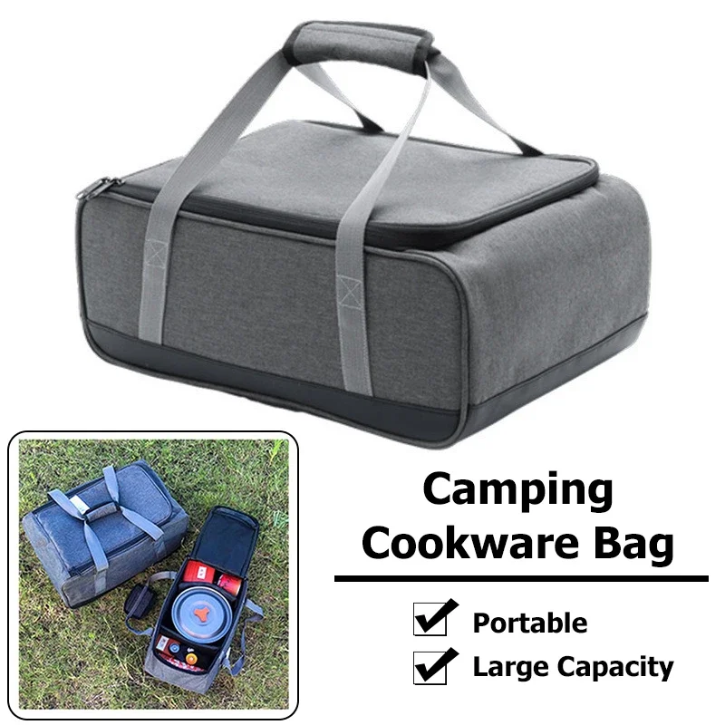 Camping Cookware Bag Outdoor Cutlery Pouch Large Capacity Storage for Picnic BBQ