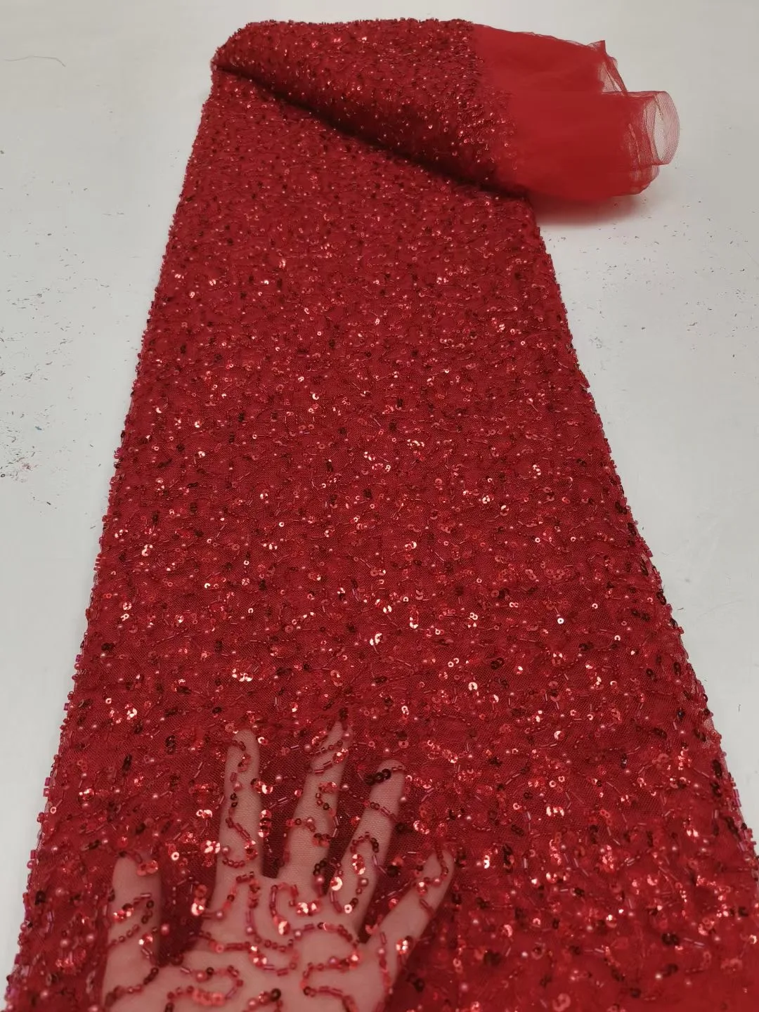 

Luxury Nigerian Handmade Beaded Tulle Lace Fabric 2023 High Quality Sequins Embroidery African French Mesh Lace Fabric For Dress