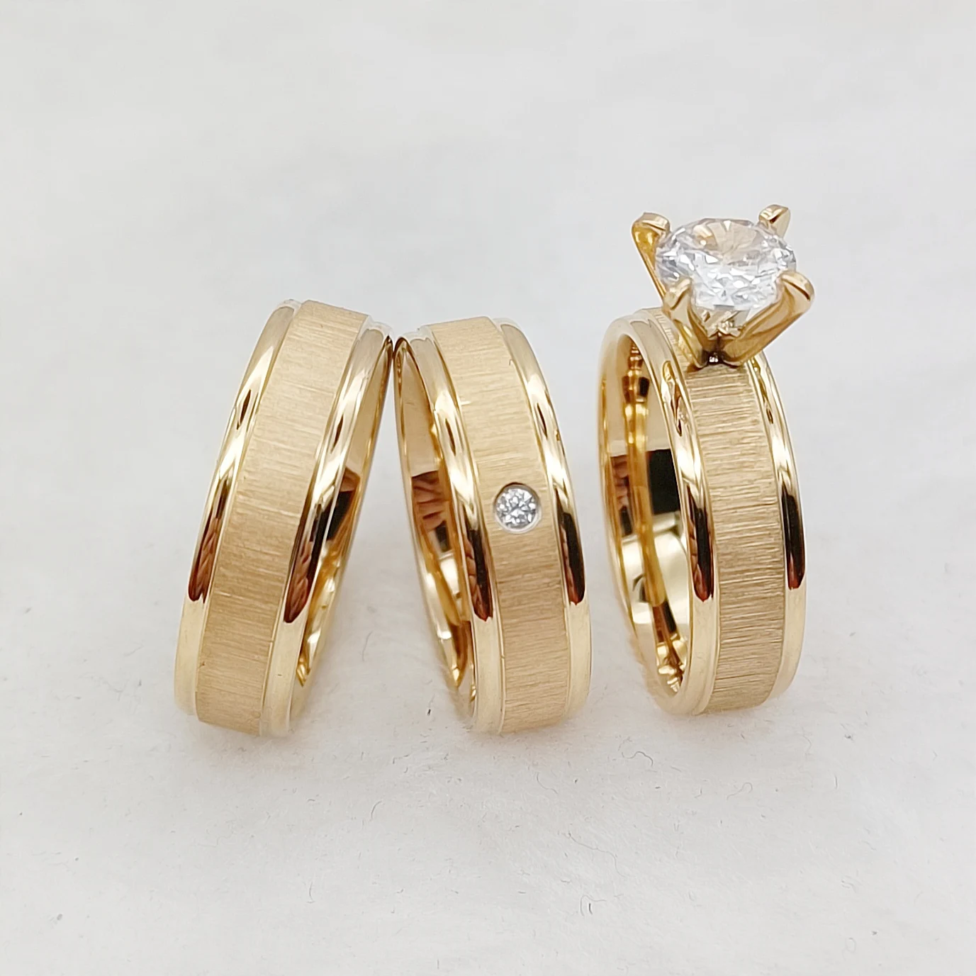 Wholesale 3pcs Wedding Engagement Rings Sets For Couples Designer Matte 24k gold plated jewelry Bridal Marriage