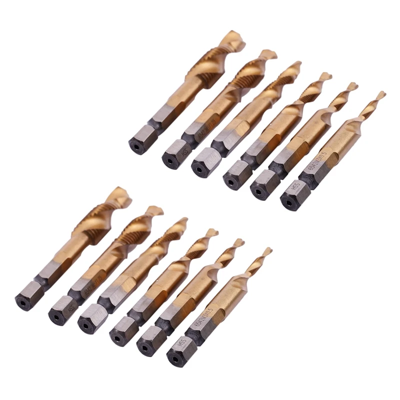 

12Pcs HSS Titanium M3 - M10 Combination Hex Deburr Countersink Tap Drill Bit Set