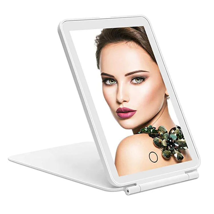 3 Color Light Modes Cosmetic Folding LED Makeup Mirror – USB Rechargeable Touch Screen Compact 2
