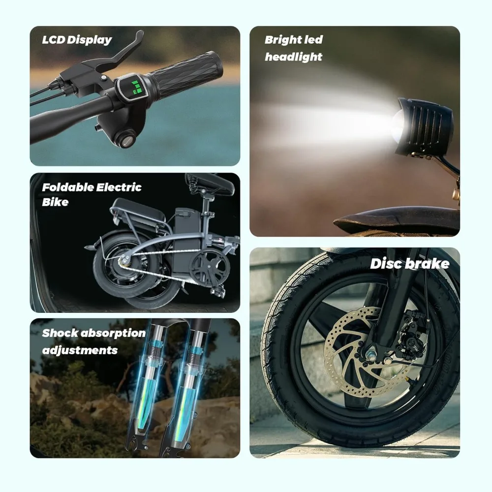 Foldable Electric Bike for Adults,14" Tire Small Electric Bike Peak 600W Motor, 25Mph Ebike for Adults, 480Wh Battery E-Bike 3