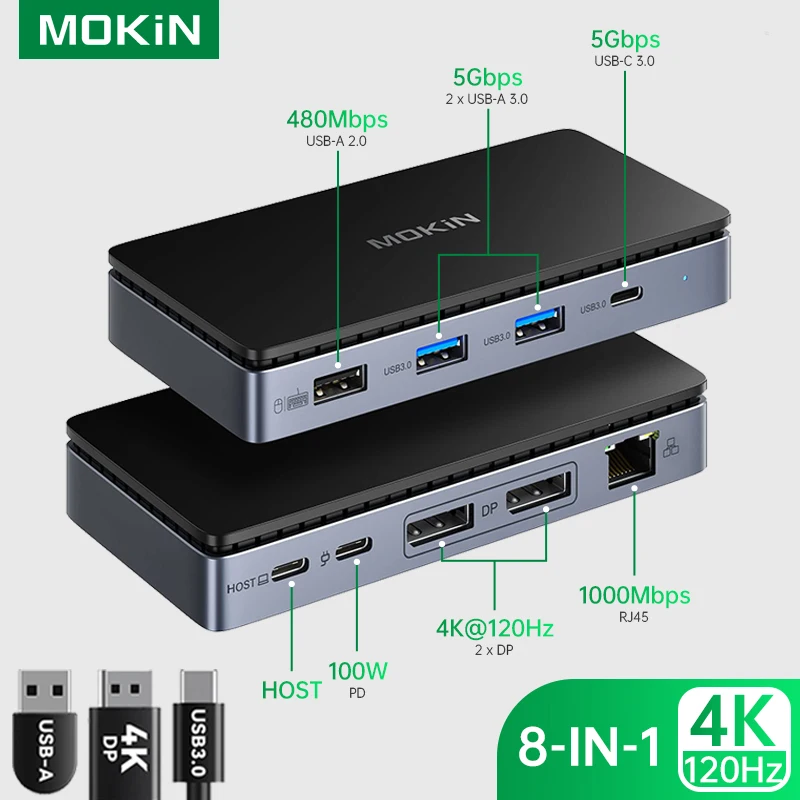 Docking Station USB C to Dual HDMI Adapter, MOKiN USB C Hub Dual HDMI  Monitors for Windows,USB C Adapter with Dual HDMI,USB Port