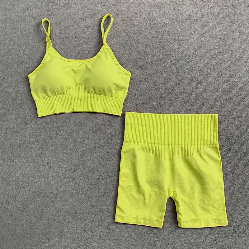 Summer Yoga Shorts Set Women's Tracksuit Sexy Sports Bra Beautiful Back Cross Crop Top Women Workout Suits Fitness Gym Clothing