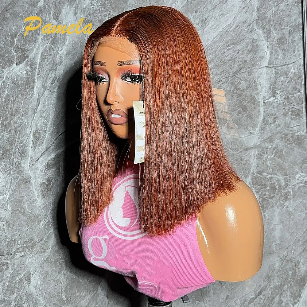 Ginger Blonde Short Bob Bone Straight Chocolate 13x4 Transparent Lace Frontal Human Hair Glueless Wigs Preplucked Ready To Wear