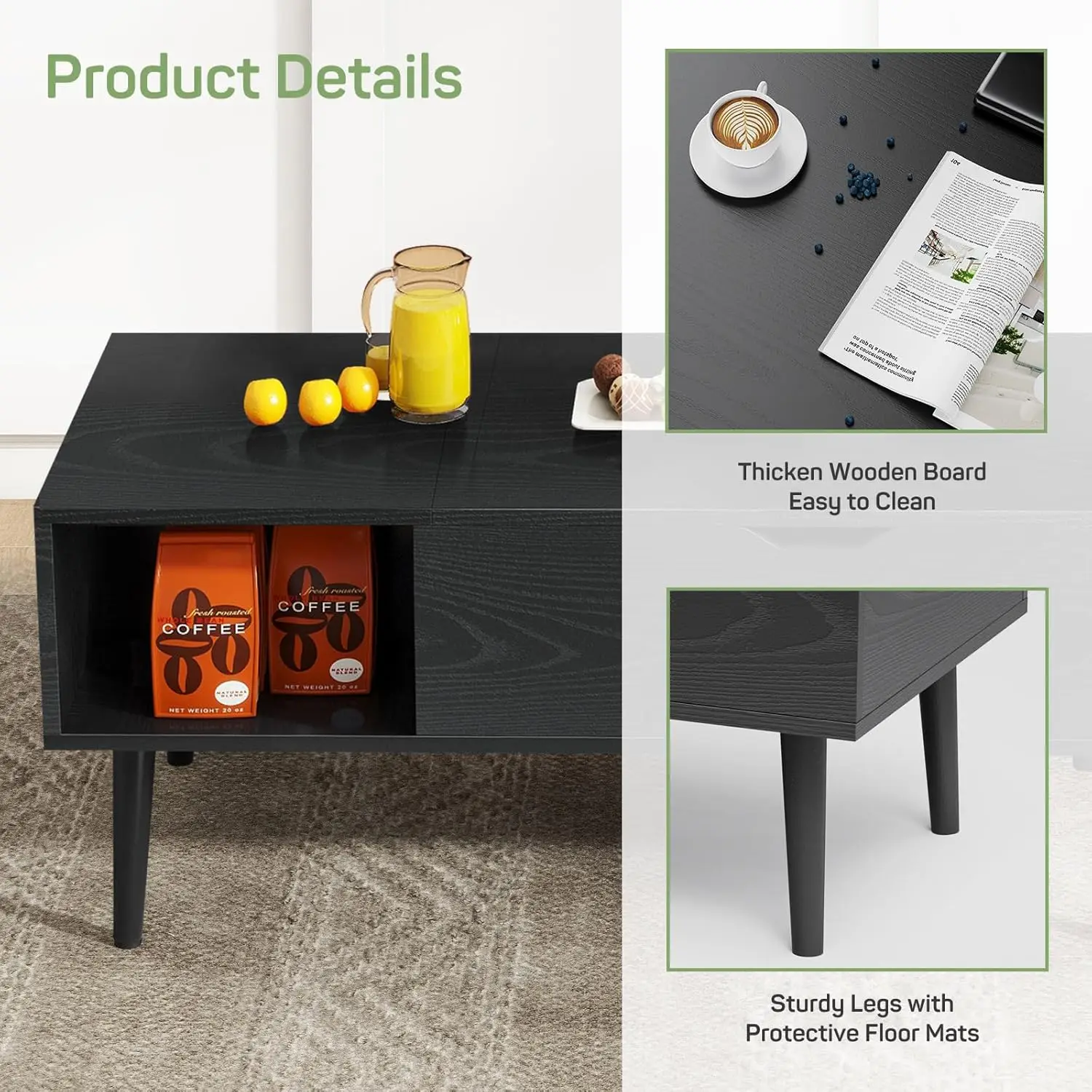 Lift Top Coffee Tables for Living Room, Small Modern Wooden Center Tables with Storage Shelf and Hidden Compartment 6
