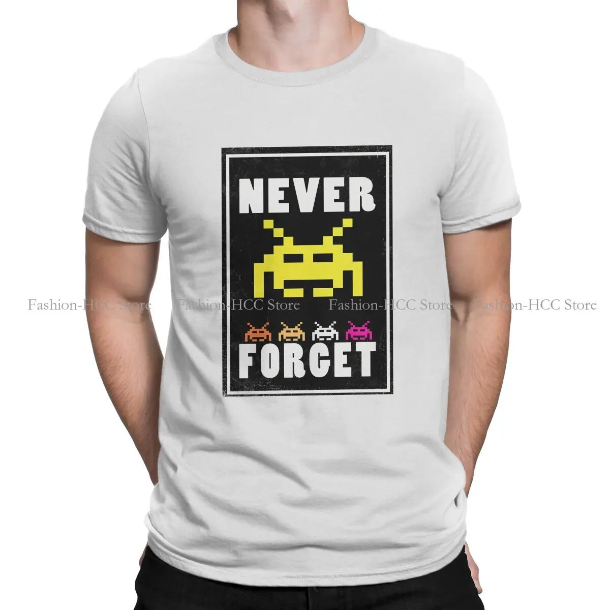 

Никогда не забывайте, Классическая футболка из полиэстера с надписью «Space Invaders», модные мужские топы