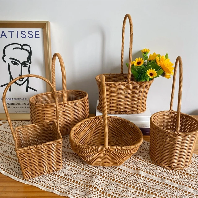 Hand Woven Storage Basket Creative Flower Baskets Plant Pot Large Garden Picnic Basket Fruit Sundries Organizer Portable 1