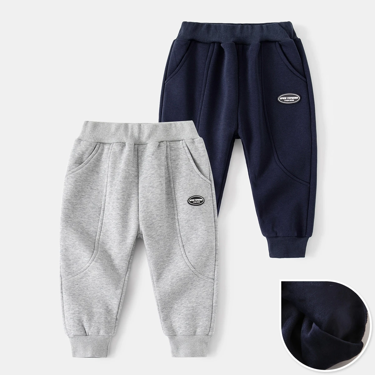 Pantaloni casual da esterno foderati in pile per ragazzi XUANMU Autunno/Inverno Pantaloni sportivi affusolati con polsini elastici in vita alla moda per bambini XB076_voghion.com