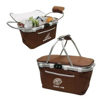 Collapsible Basket Cooler Portable Picnic Carrier Soft Sided Insulated Aluminum Frame Cooler Bag 6 Cans Capacity Travel Outdoor 2