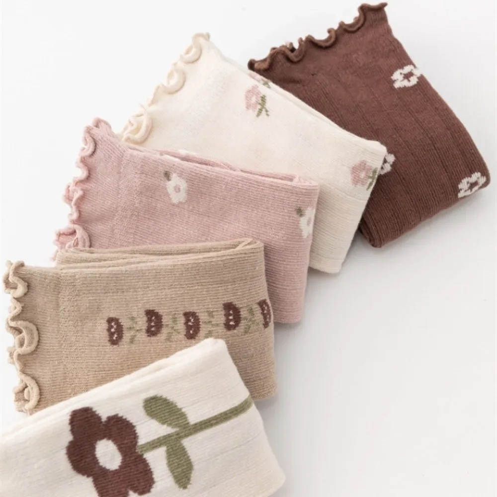 Socks Kids Baby Girls Spring Autumn Winter Korean Flower Striped Knee High Long Warm Thermal