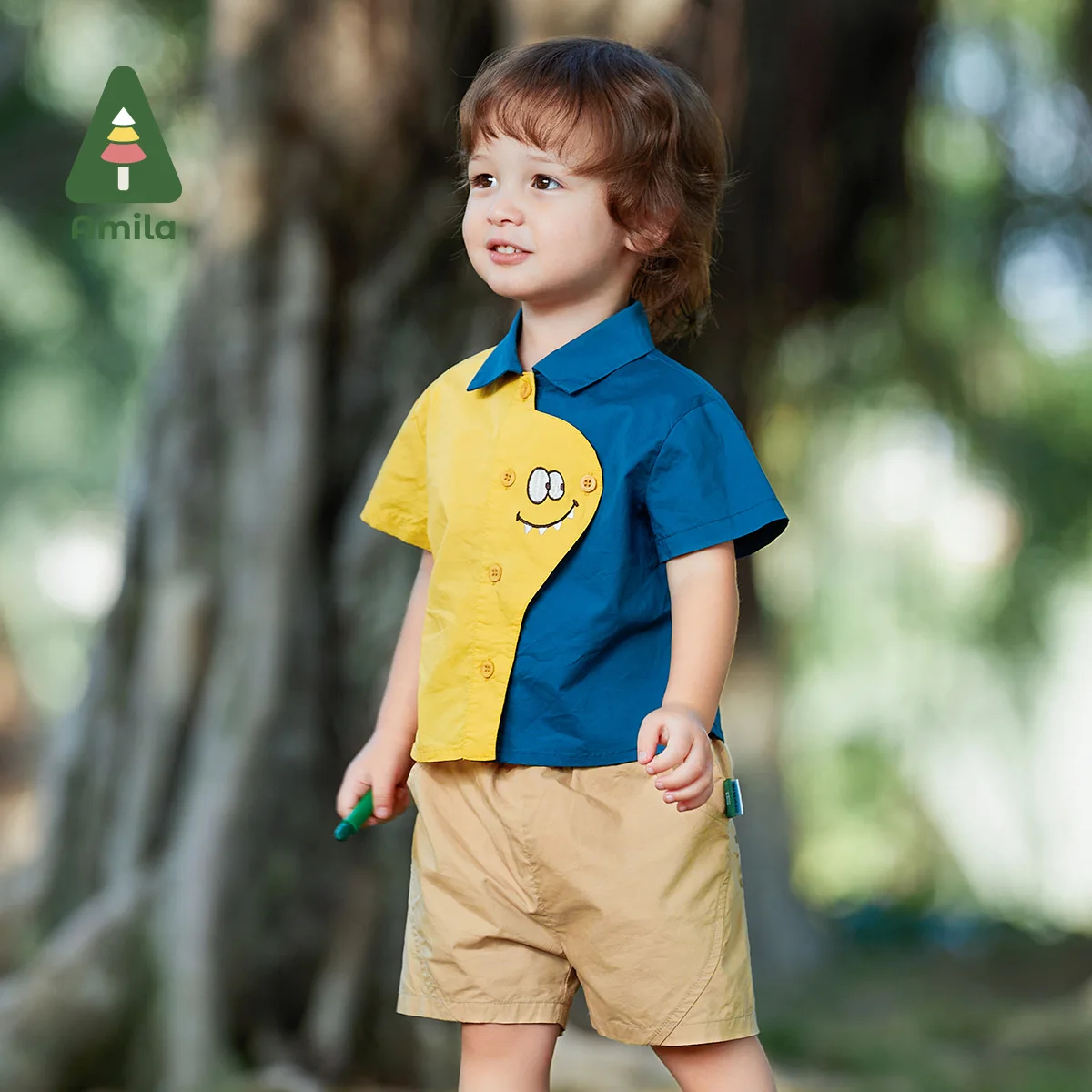 

Amila Baby Boy Set 2023 Summer New 100% Cotton Cute Cartoon Color Contrast Fashion 2 Piece Sets Casual Children Clothes 0-6Y