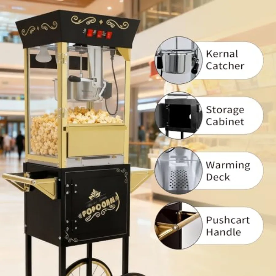 Popcorn Machine with Cart, Popcorn Maker with 12 Oz Kettle, Vintage Movie Theater Style Professional Cart with 4 Cups and 1 Sco image 7