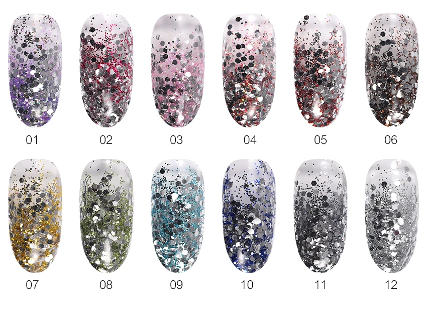 1pcs 12 Colors Silver Nail Glitter Flakes Powder