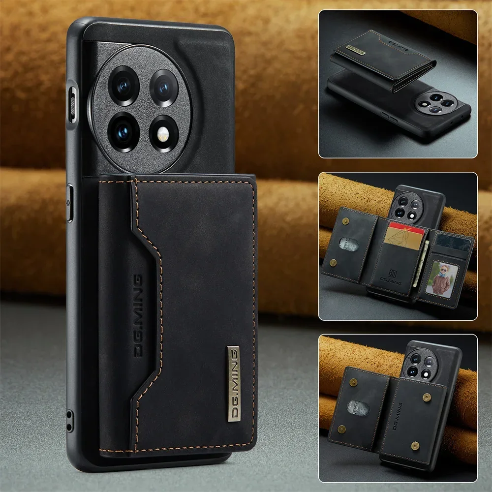 DG.Ming Retro Leather Magnetic Wallet Case with Detachable Trifold Holder