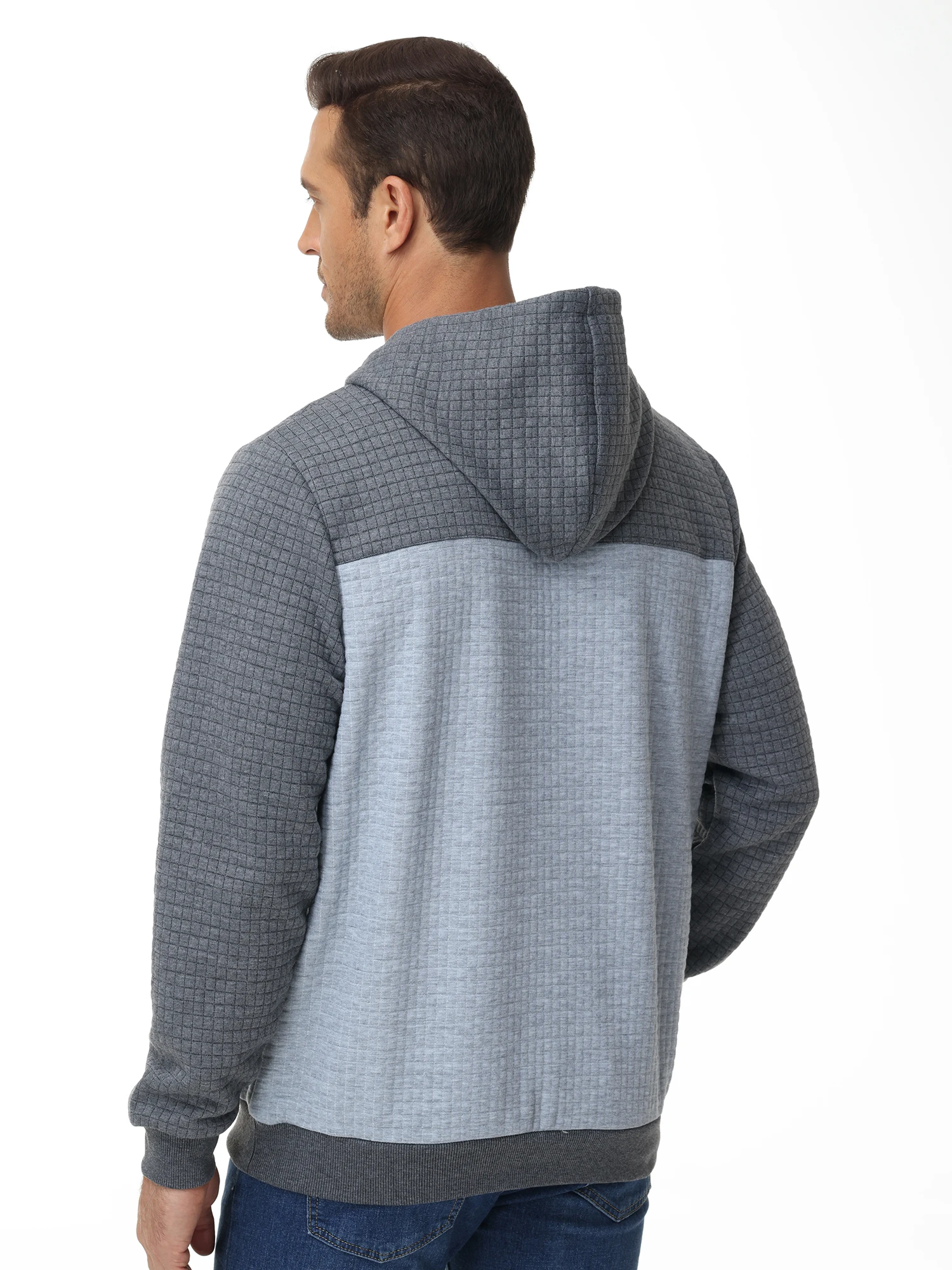 Herren Langarm Pullover Hoodies Plaid Jacquard Kordelzug Lässige Kapuzenpullover mit Kanga-Taschen – Detail 10