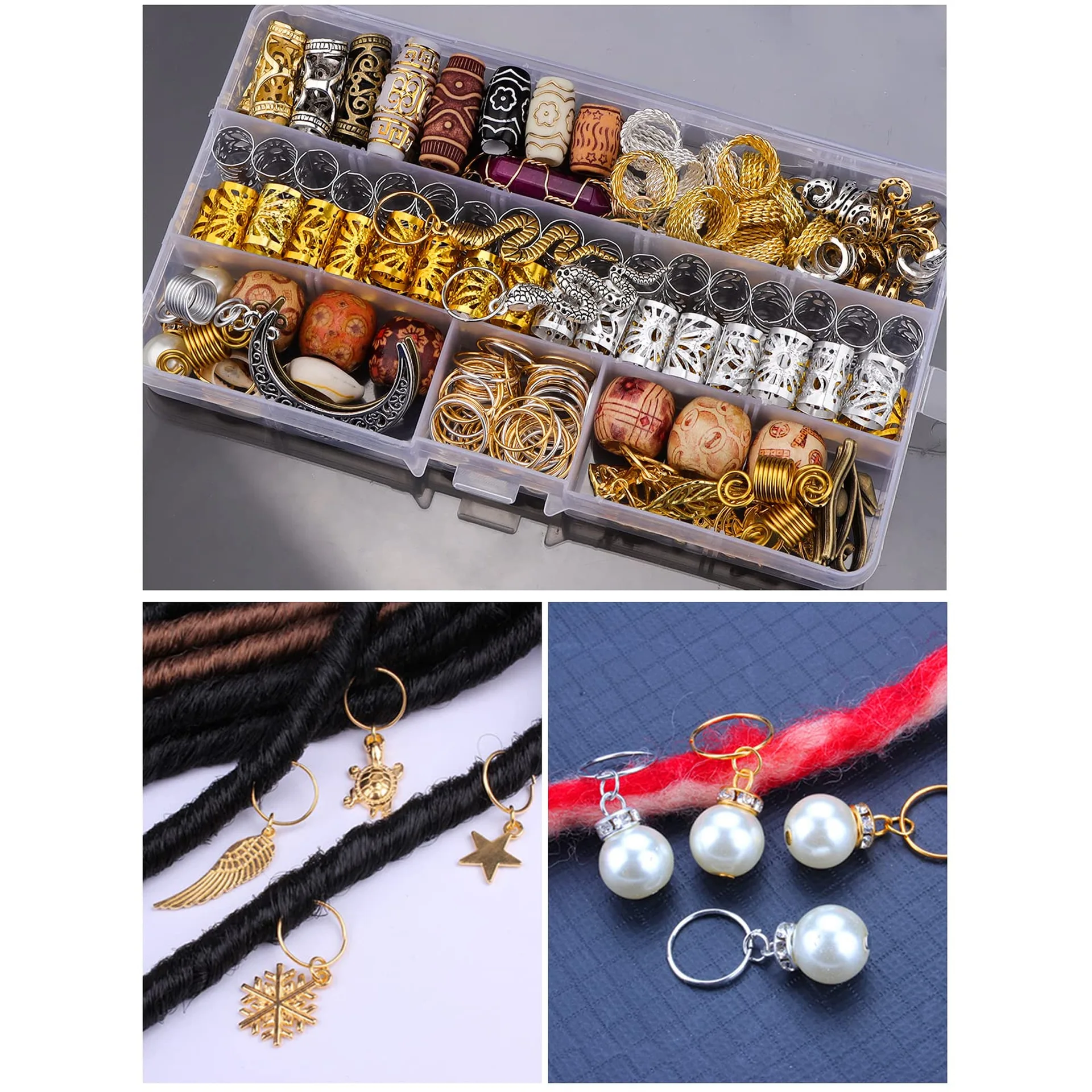 184PCS DIY Crystal Stone Horus Eye Moon Dreadlock Beads Hair Accessories for Braids Braid Clip In Hair Beads  for Hair Braiding 4