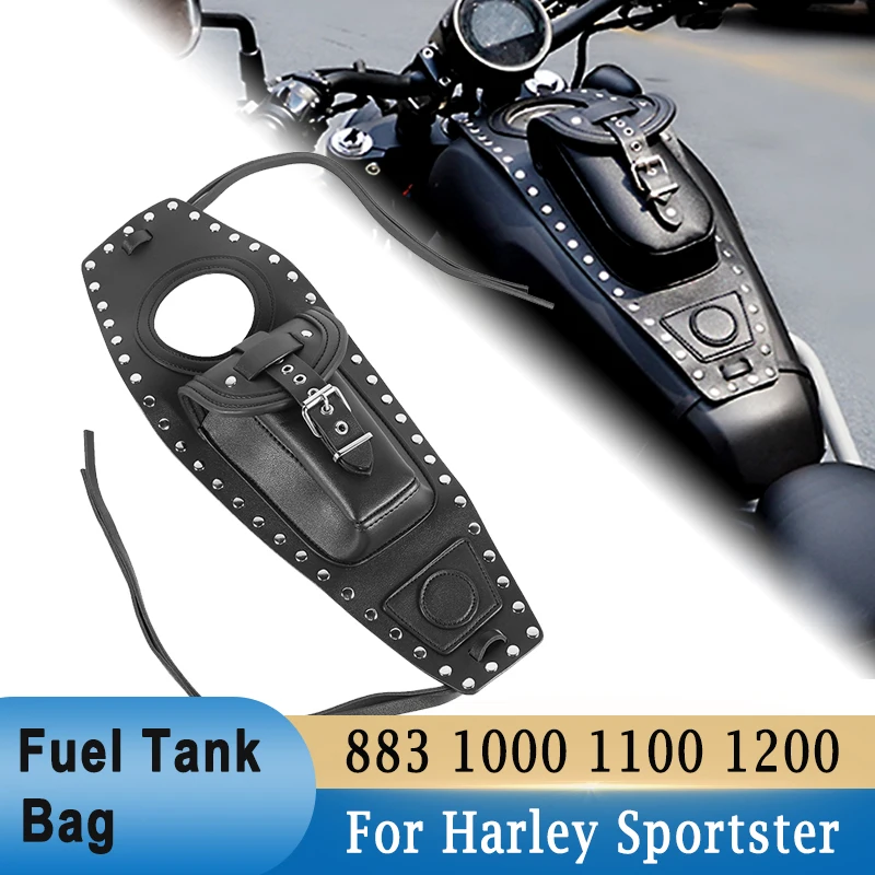 Motorcycle Front Oil Fuel Gas Tank Storage Bag Rivet Design Panel