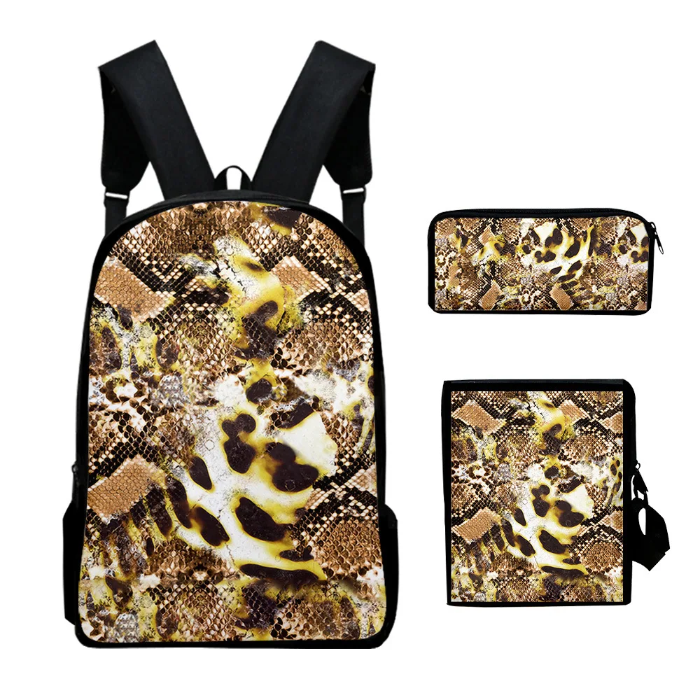 3D Printed Python Snake Pattern Backpack Oxford Waterproof Laptop Backpack Casual Travel Bag Boys Girls Schoolbag Pen Case