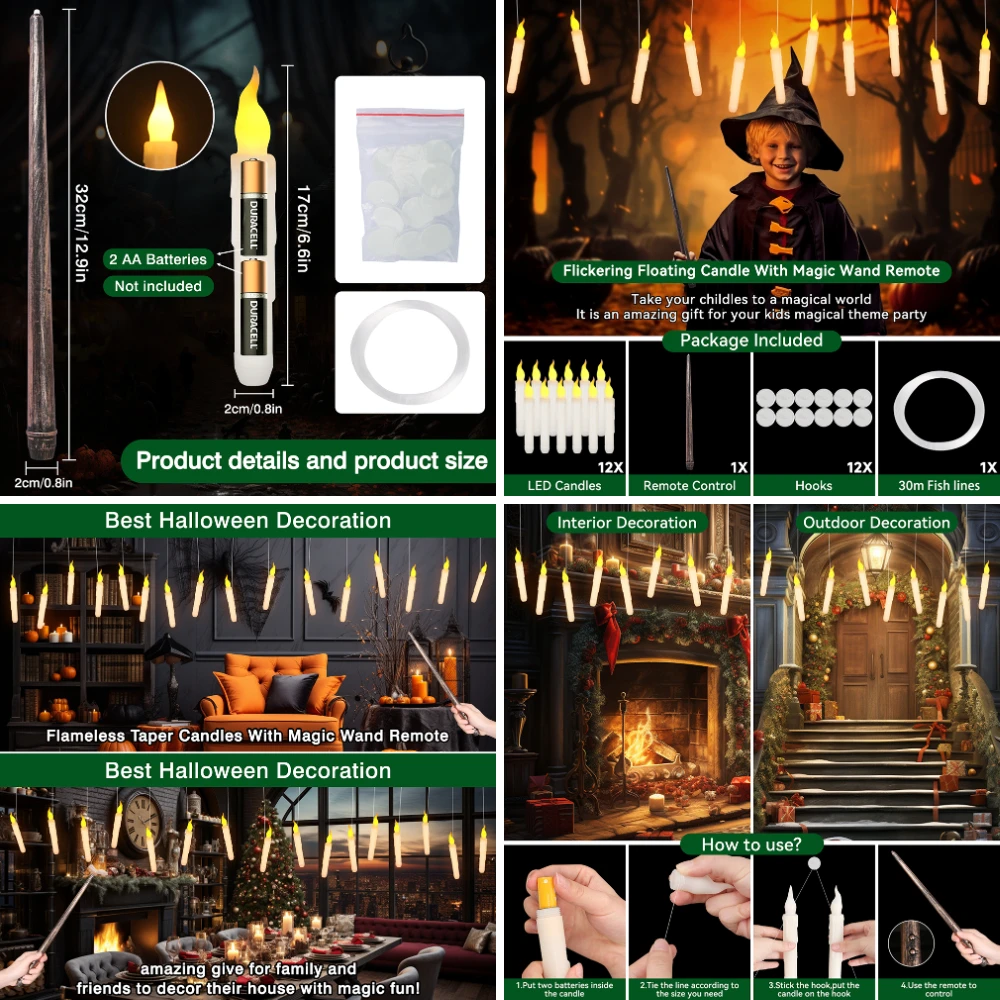 12 Pcs candele galleggianti con bacchetta magica tremolante
