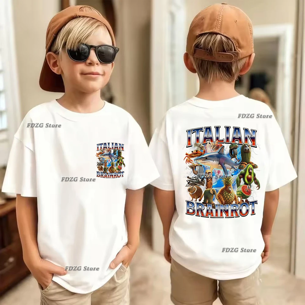 تي شيرت صيفي للأولاد والبنات بطباعة كرتونية إيطالية، قميص ترالالرو ترالالا للأطفال بأكمام قصيرة، قميص قطني للأطفال