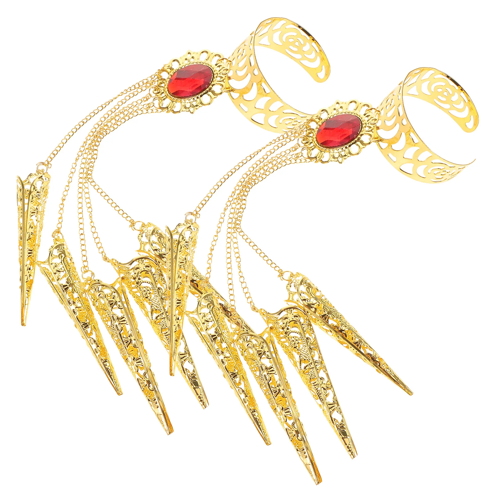 【Best SKU活动价 Guaranteed】 2 Pcs Stage Performance Bracelet Finger Jewellery Belly Dancing Outfit Nail Set Claw Rings Dance Cover Metal Accessories.